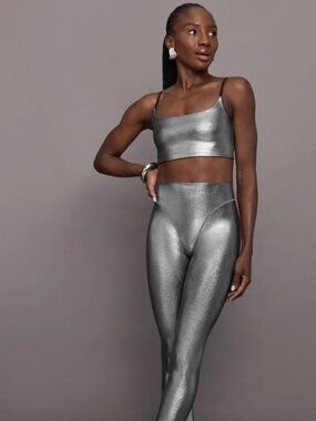 Carbon38 Liquid Metallic Scoop Bra - Metallic Silver S